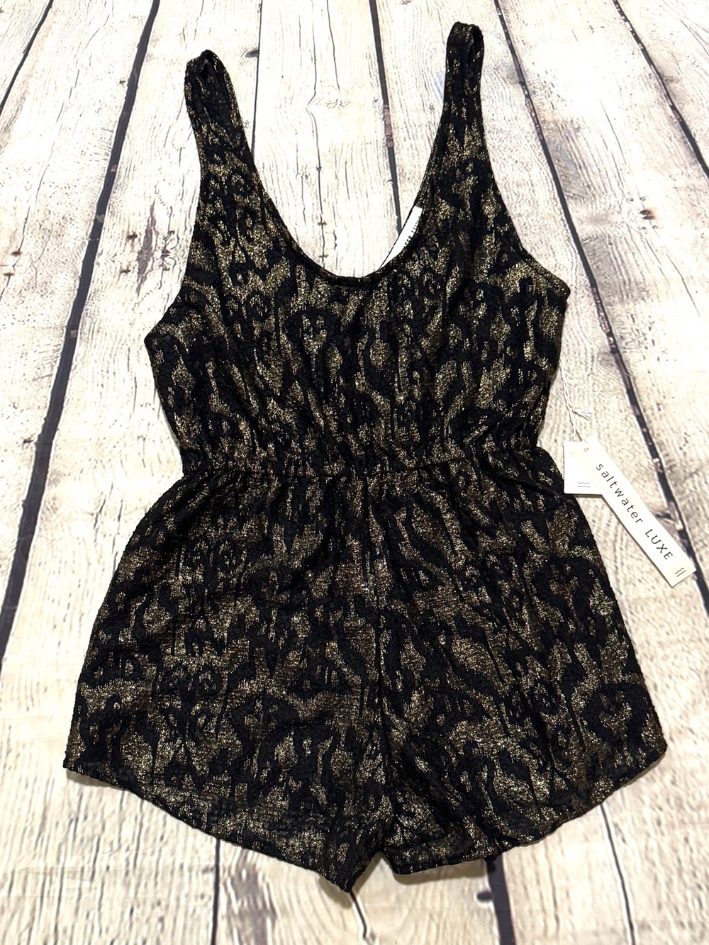 Saltwater LUXE Black and Gold Metallic Sheer Romper